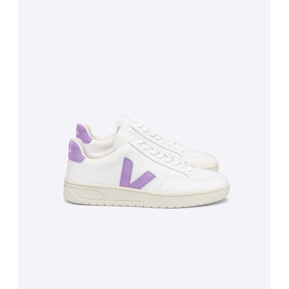 Women\'s Veja V-12 LEATHER Sneakers White/Purple | SG 677SGL